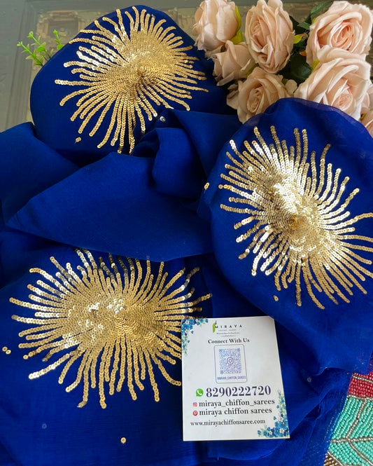 Blue sequins Buta saree