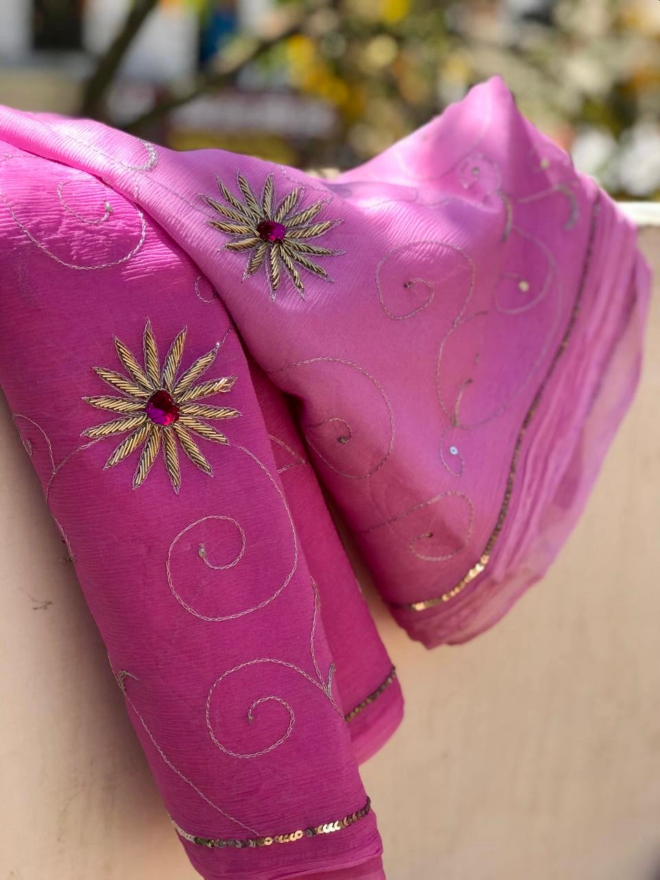 Ombre pink shaded Zari Jaal saree