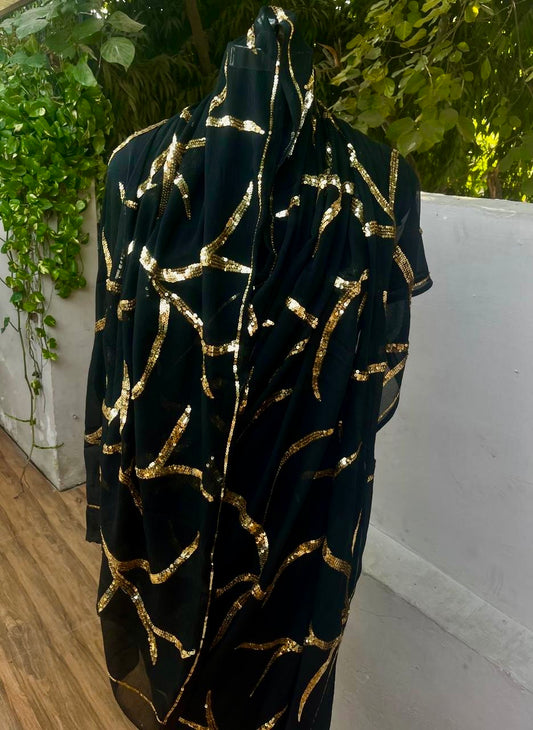Black sequins jaal saree
