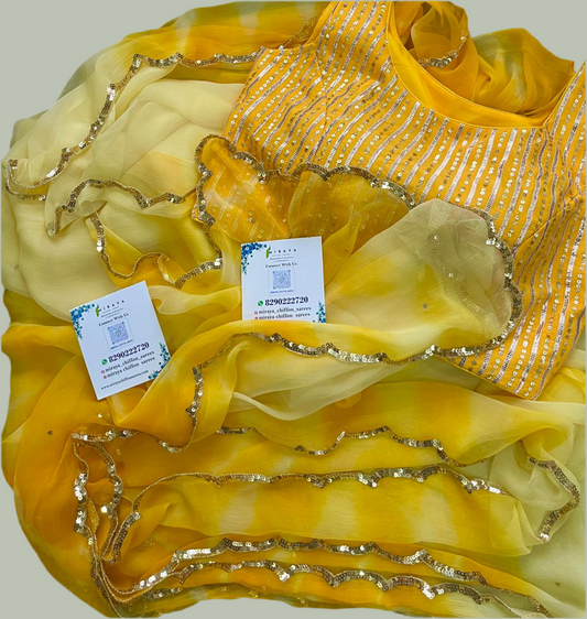 Yellow Leheriya scallop border saree