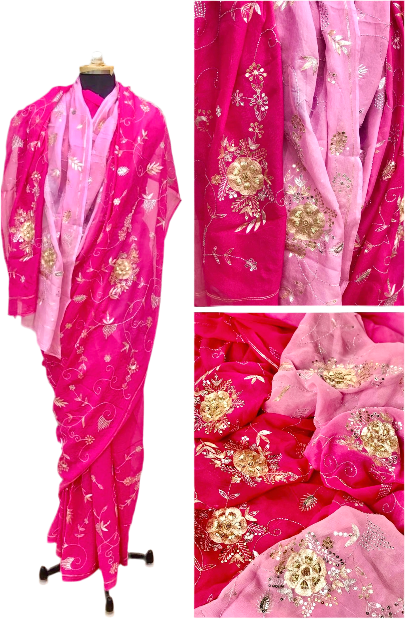 Ombre pink shaded Jaal saree