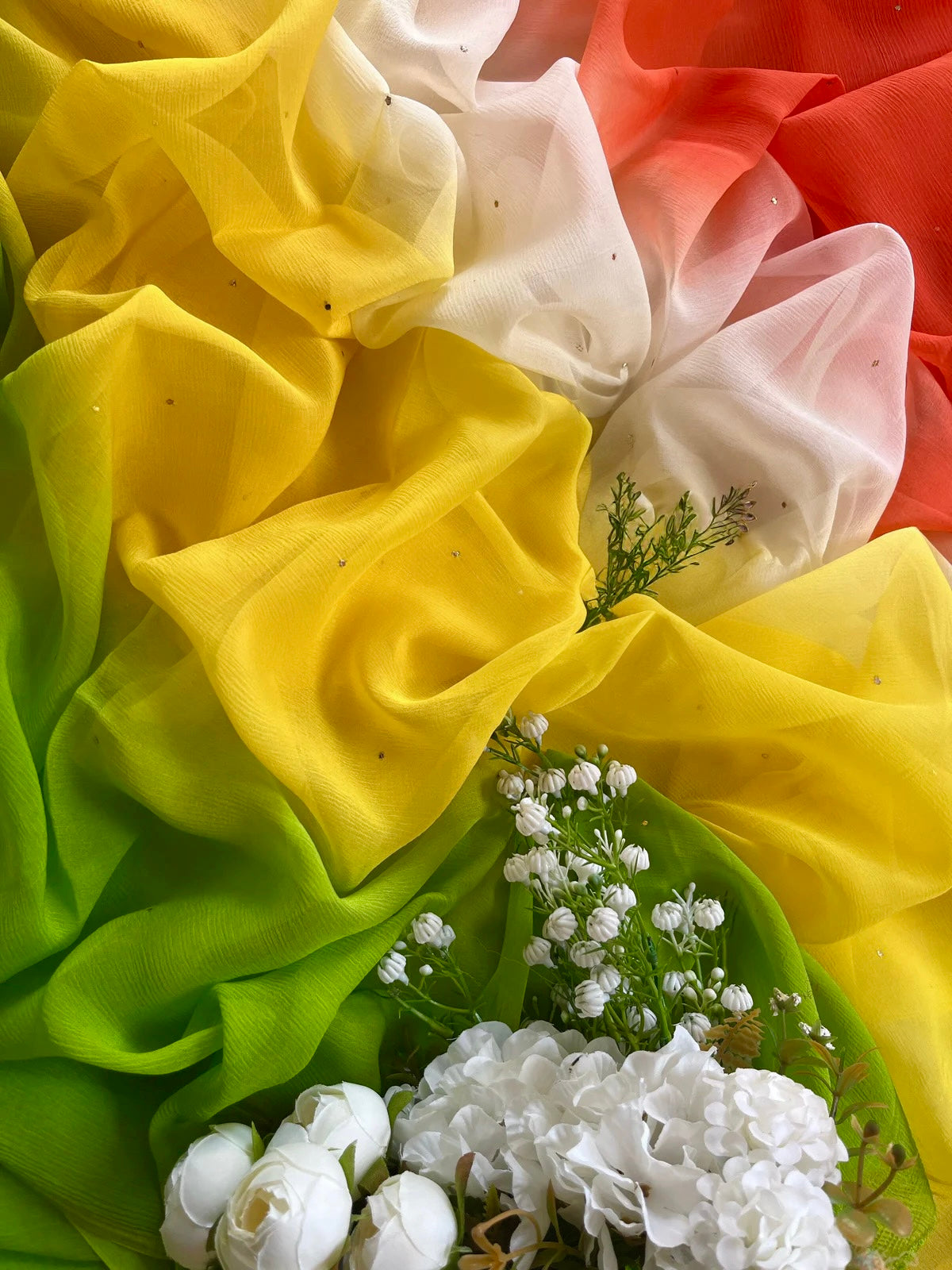 Multicoloured Mukaish saree