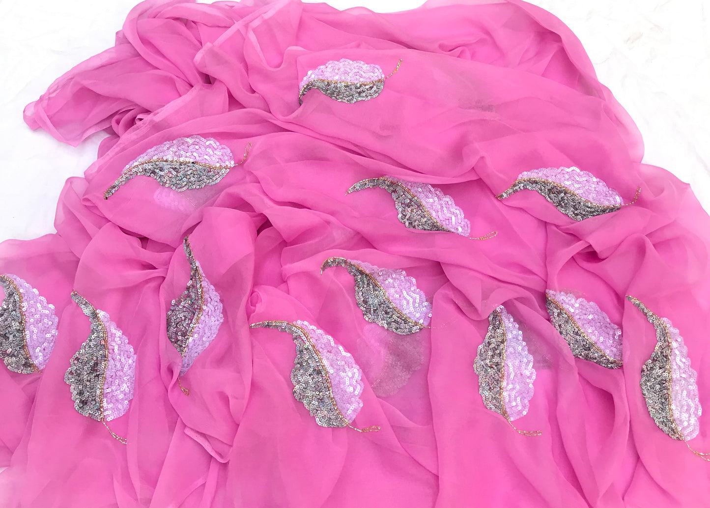 Pink sequins buta saree