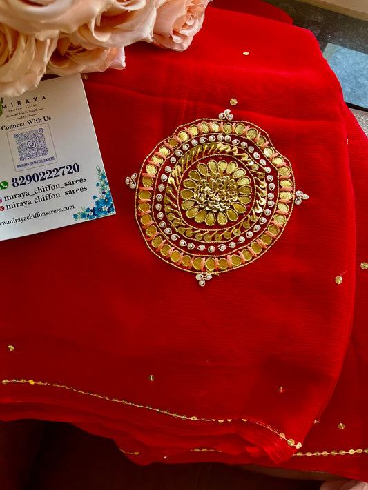 Red Gottapatti Zardoji Buta saree