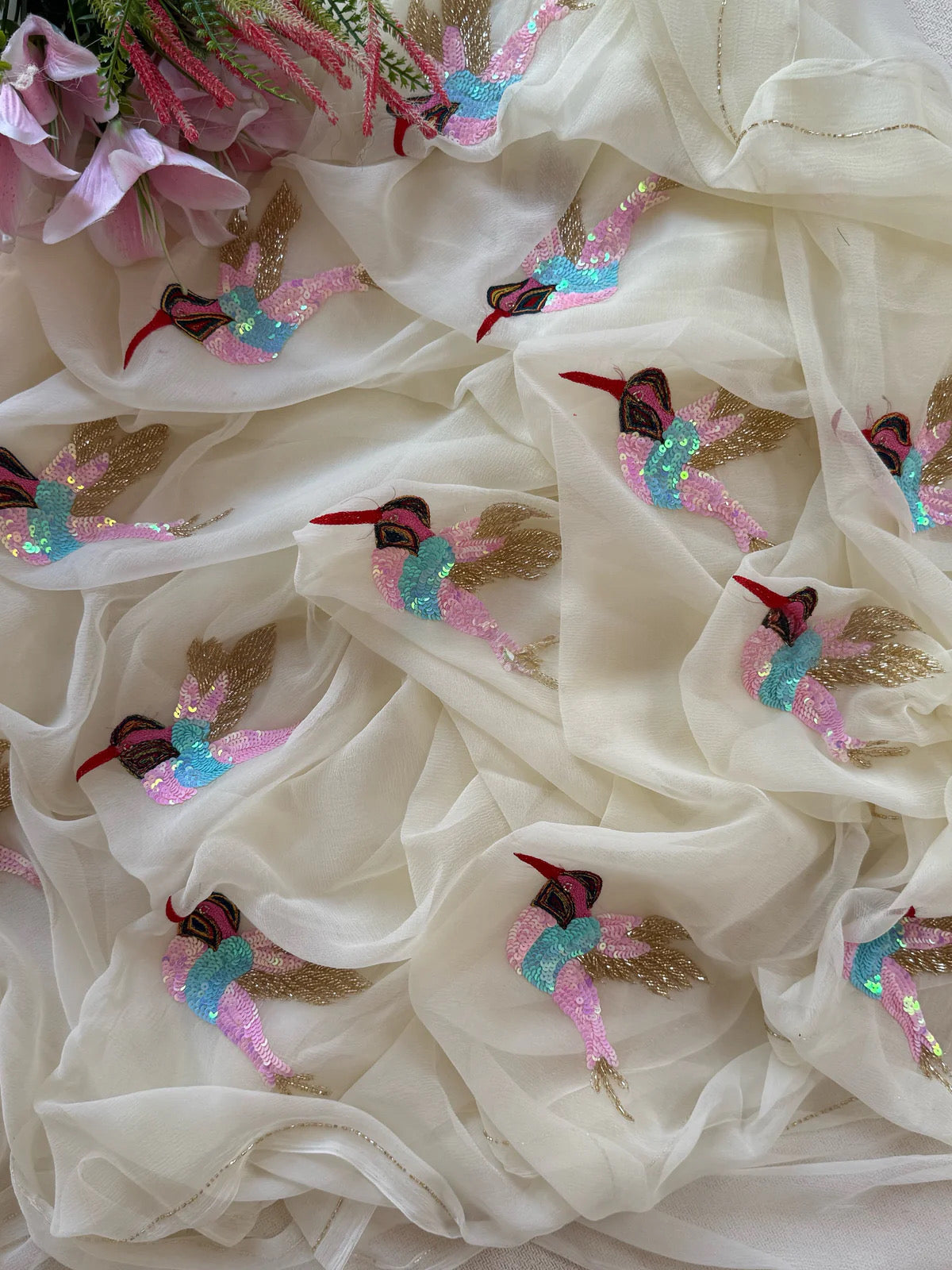 Off white Bird buta saree