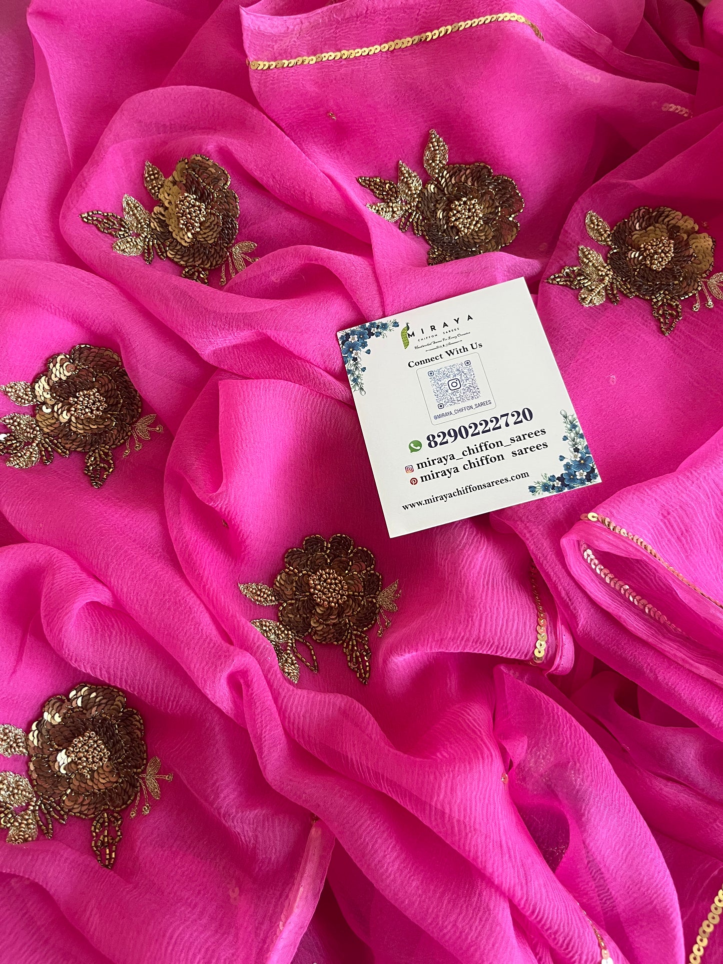 Pink copper sequins Buta saree