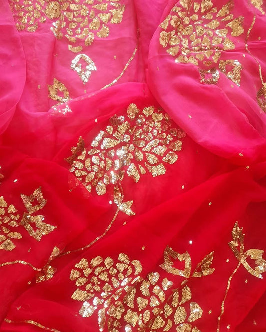 Ombre red Rani sequins Jaal saree