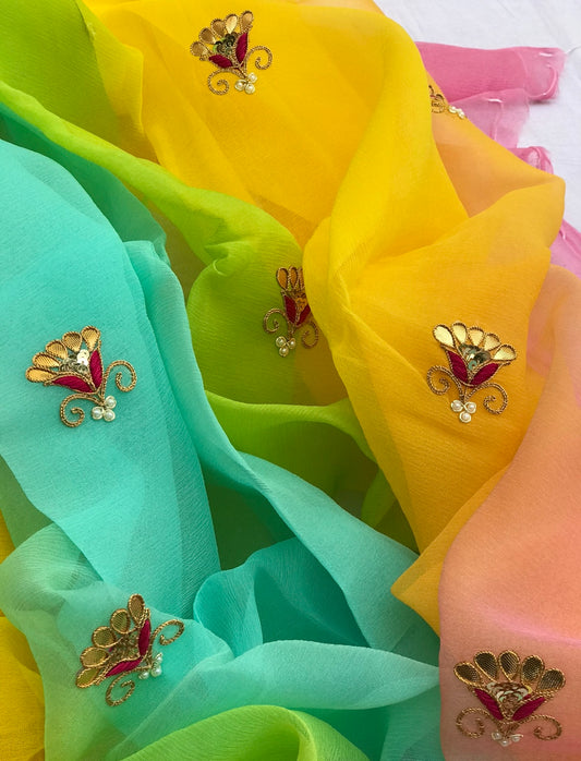 Ombre Multishaded Gottapatti motif saree