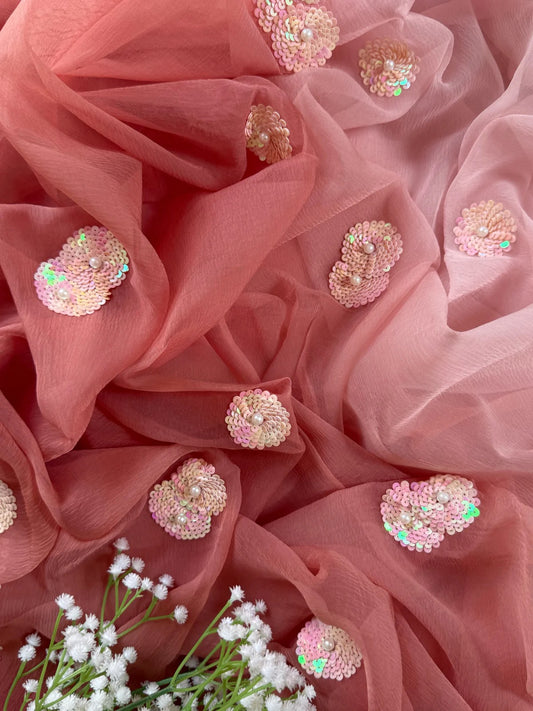 Ombré Nude Peach Floral Buti saree