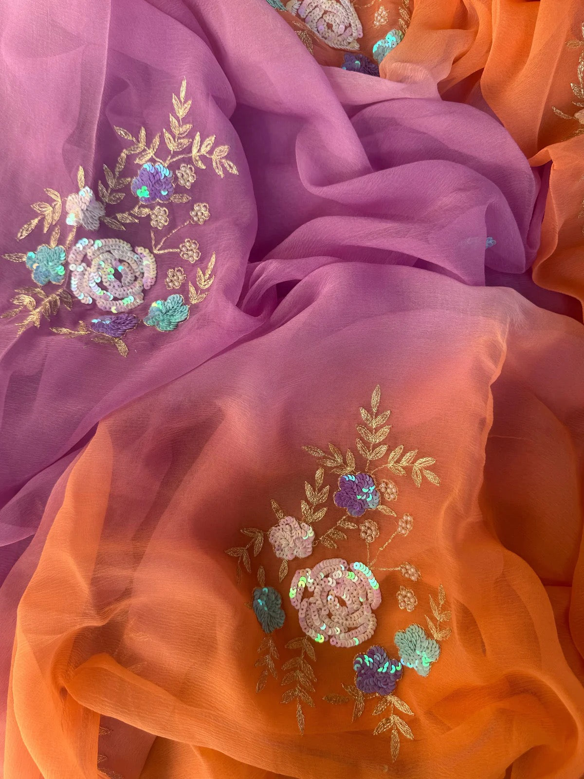 Peach Lavender Floral Bunch saree