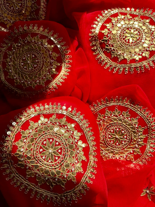Red Gottapatti Buta saree