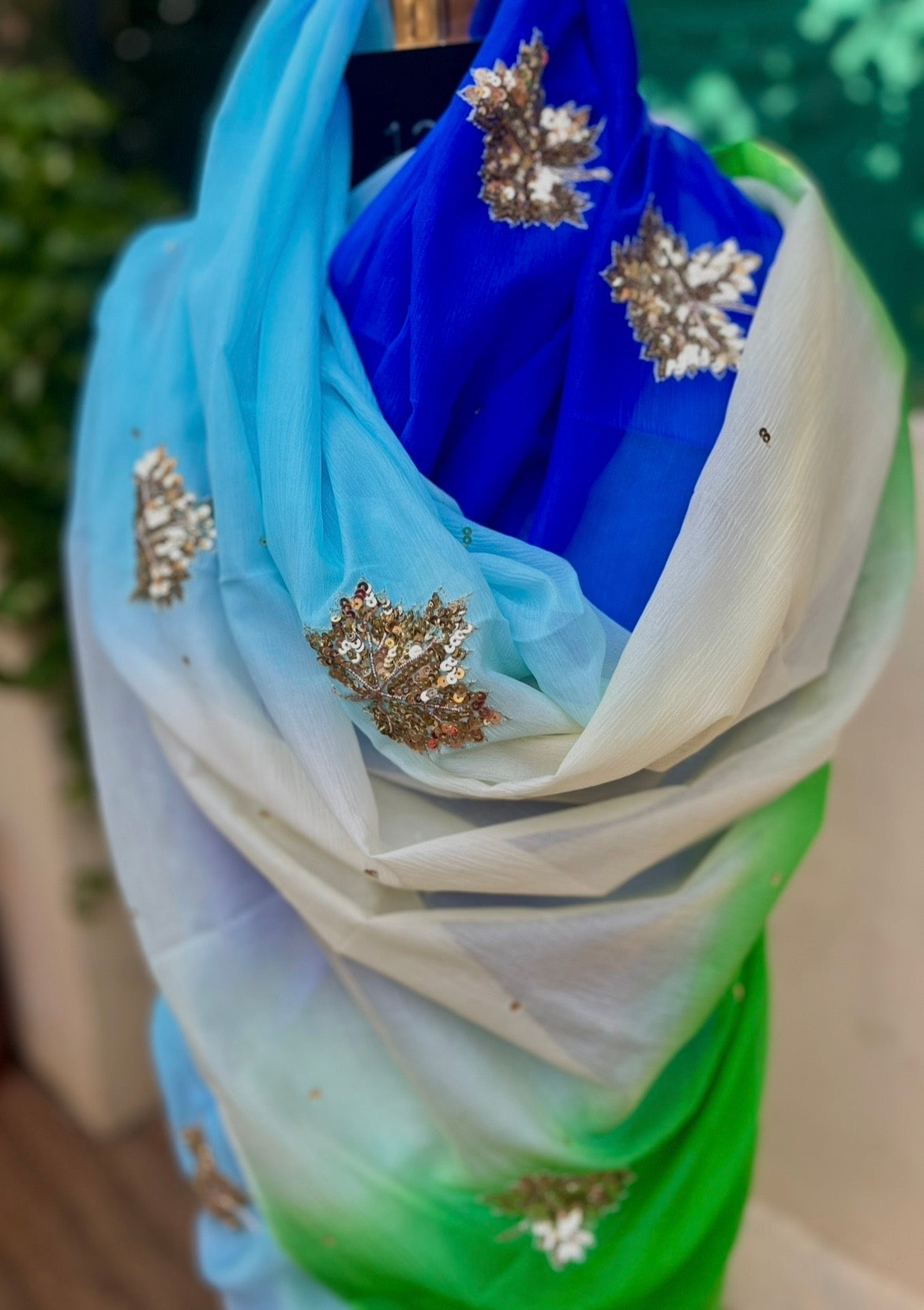 Ombre Blue sequins Buta saree