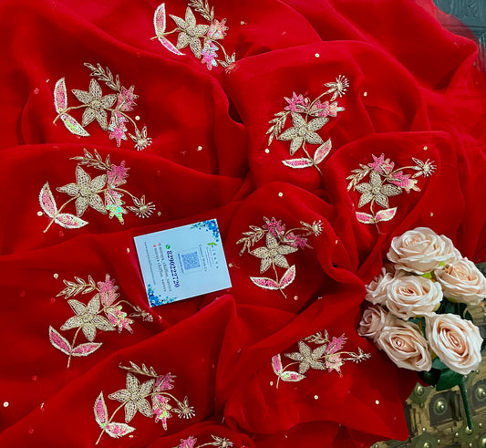 Red Zardoji Buta saree