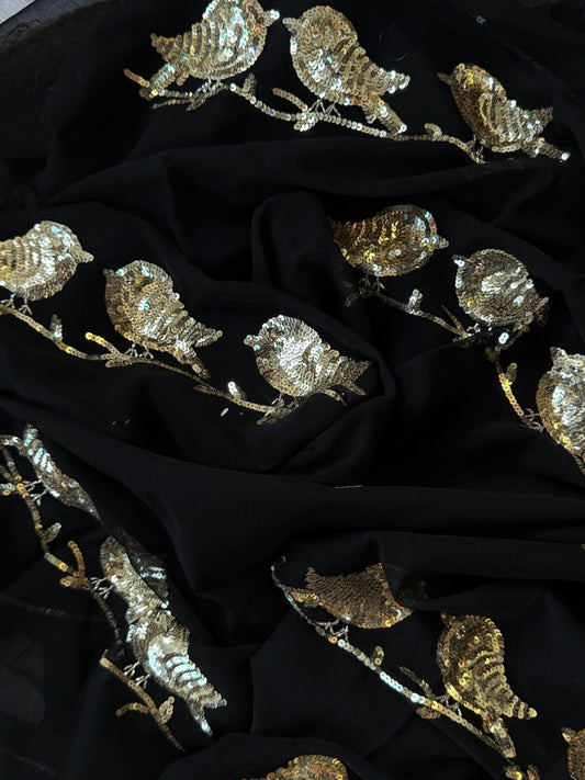 Black chirpy Birds chiffon saree