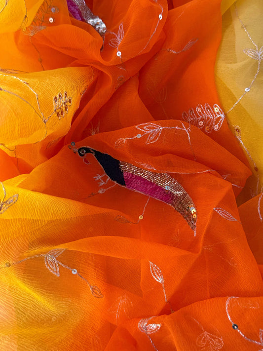 Multishaded peacock Jaal saree