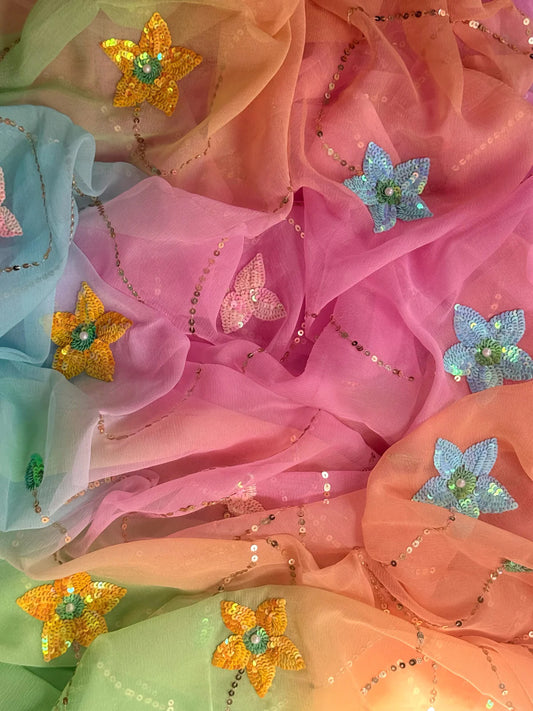 Rainbow mist chiffon saree