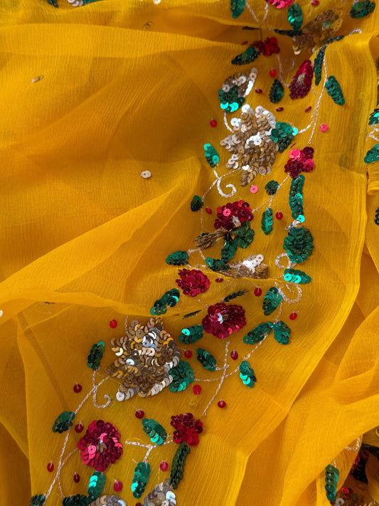 Yellow sequins border saree