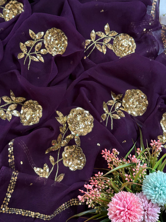 Purple Rose sequins Buta saree