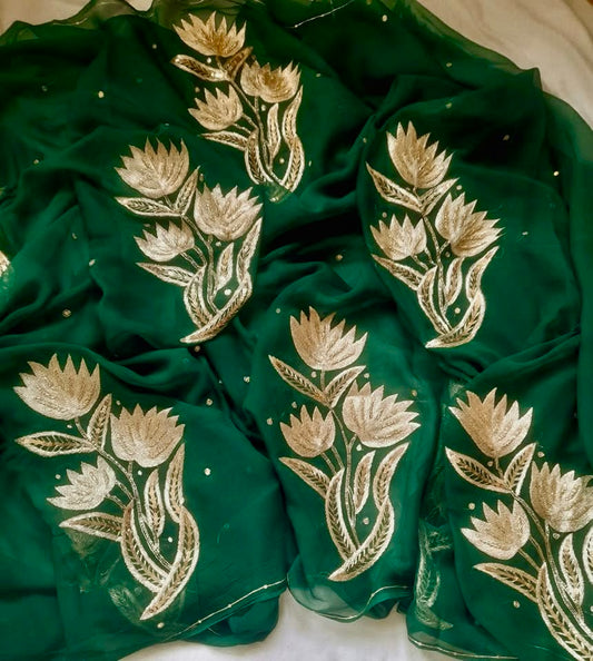 Bottle green Zari Zardoji Buta saree