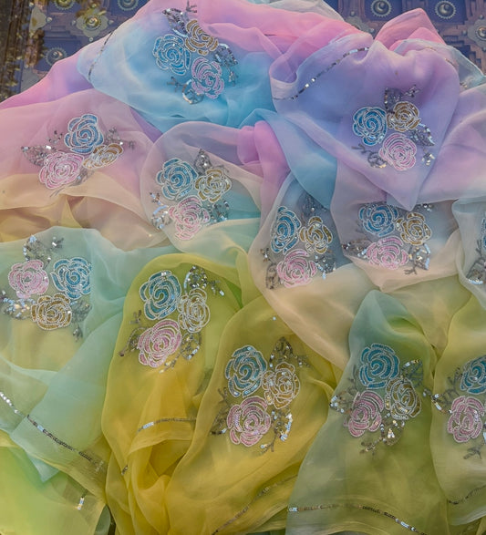 Ombre multicoloured pearl sequins Buta saree