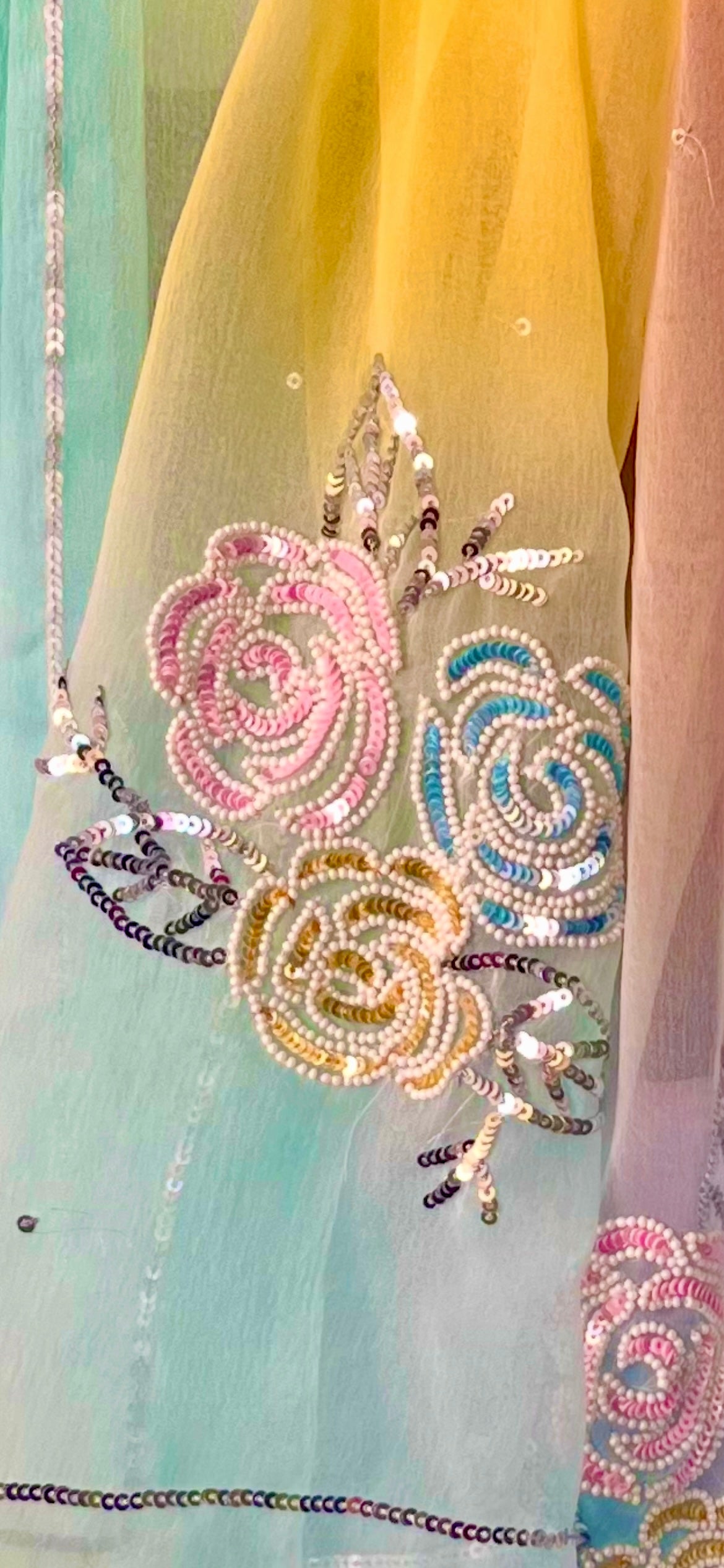 Ombre multicoloured pearl sequins Buta saree