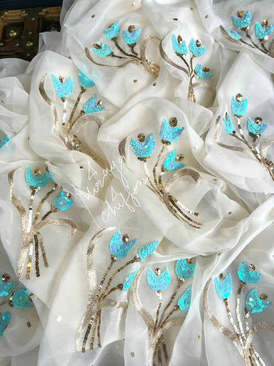 Cream Sequence Motifs Miraya Sarees