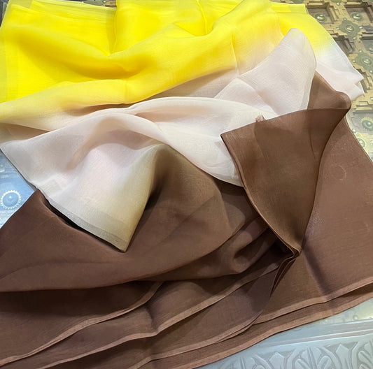 Ombre Yellow Brown Shaded Miraya Chiffon Sarees