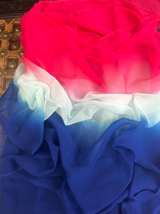 Ombre Blue Powder Blue Carrot Shaded Miraya Chiffon Sarees