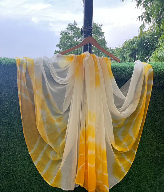 Cream Yellow Lehriya Miraya Chiffon Sarees