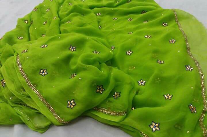 Parrot green cutdana sequins border