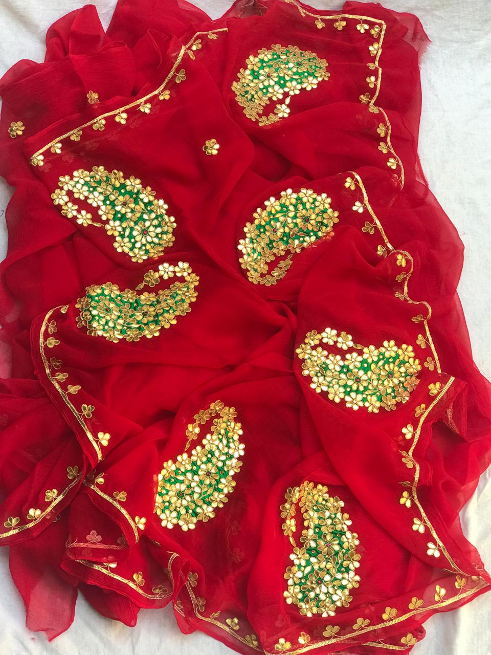 Red Gottapatti buta saree