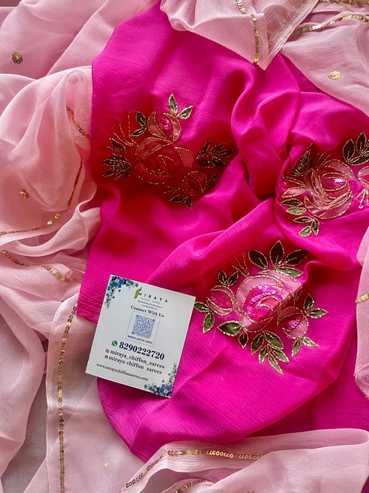 Hand painted pink sequins saree