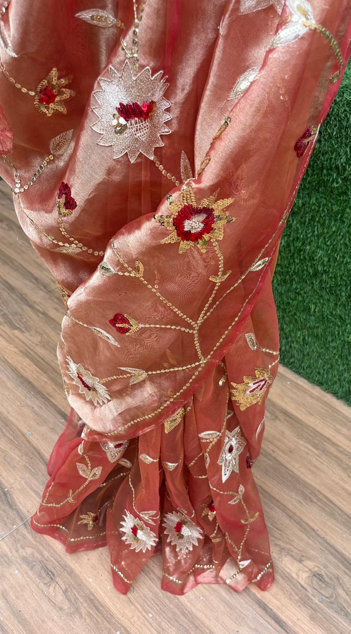 Pure Silk Tissue Jaal Saree