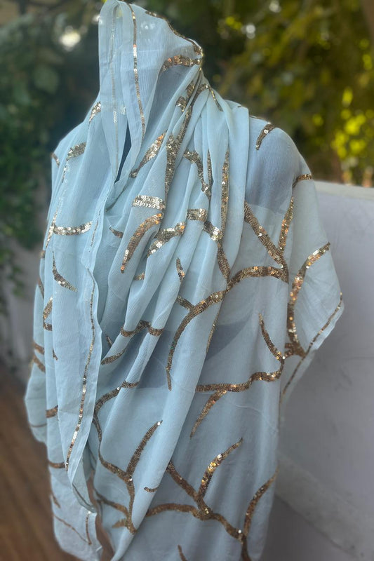 Ombre Powder Blue Shaded Sequins Jaal Saree