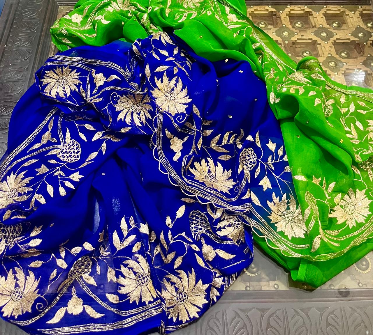 Ombre Blue Green Shaded Zari Jaal Saree