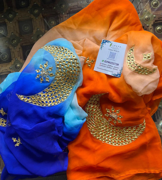 Ombre Blue Orange Danka Buta Saree
