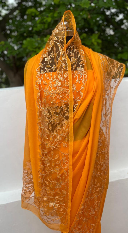 Orange Cutwork Border Saree