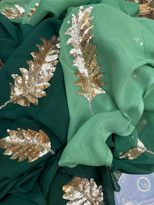 Ombre Green Shaded Sequins Buta Saree