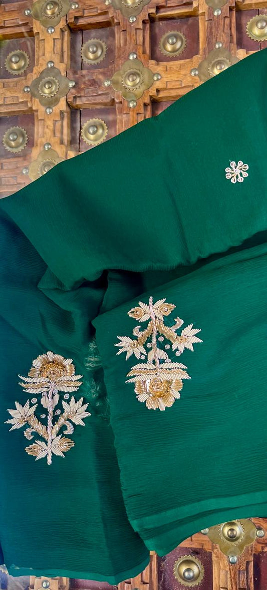 Bottle-Green Zardoji Buta Saree