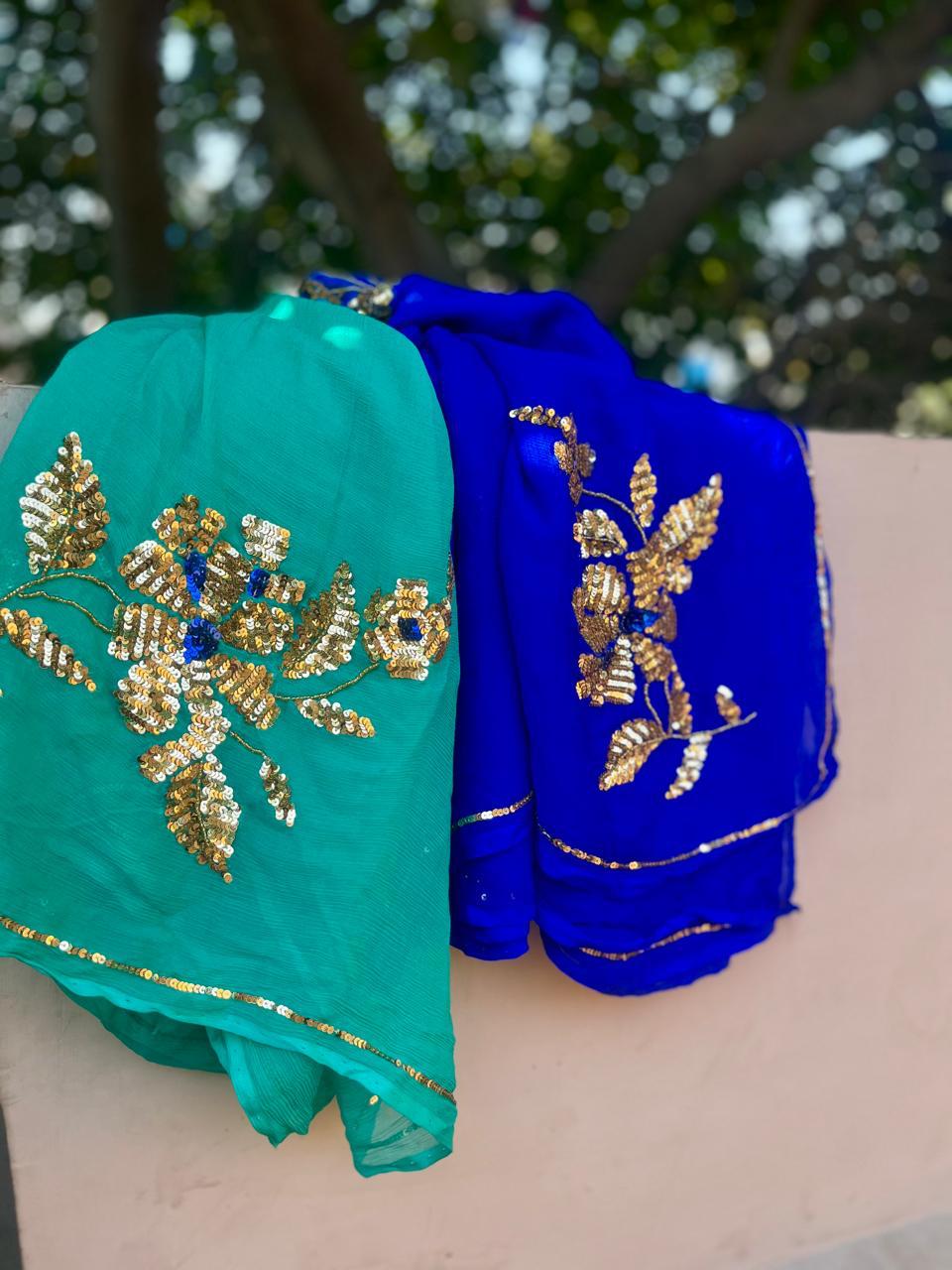 Ombre Blue Shaded Sequins Buta Saree