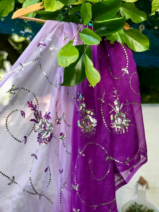 Ombre purple sequins Jaal saree