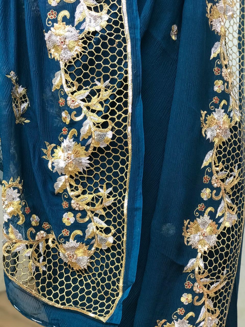 Teal Blue Cutwork Border saree