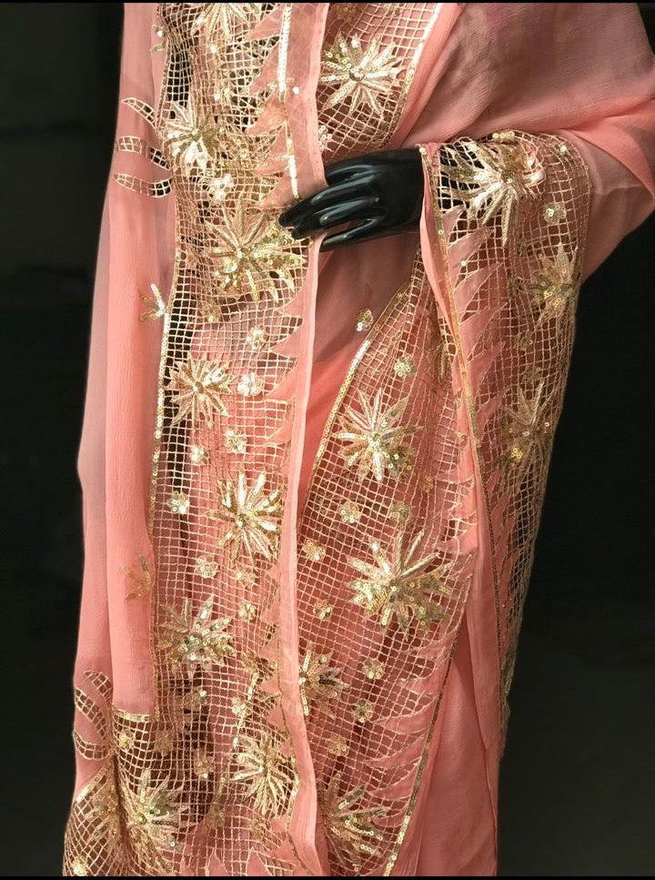 Peach Cutwork Border saree