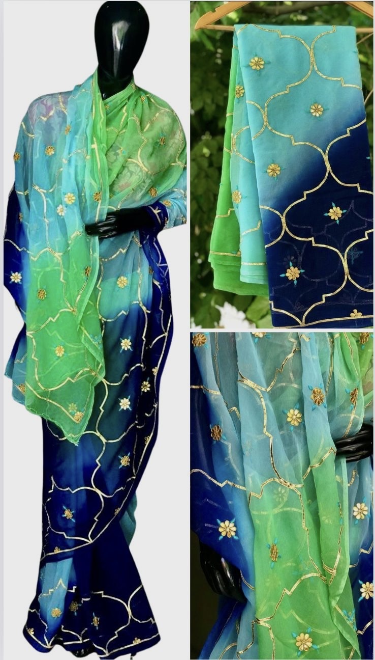 Ombre blue shaded gotta jaal saree