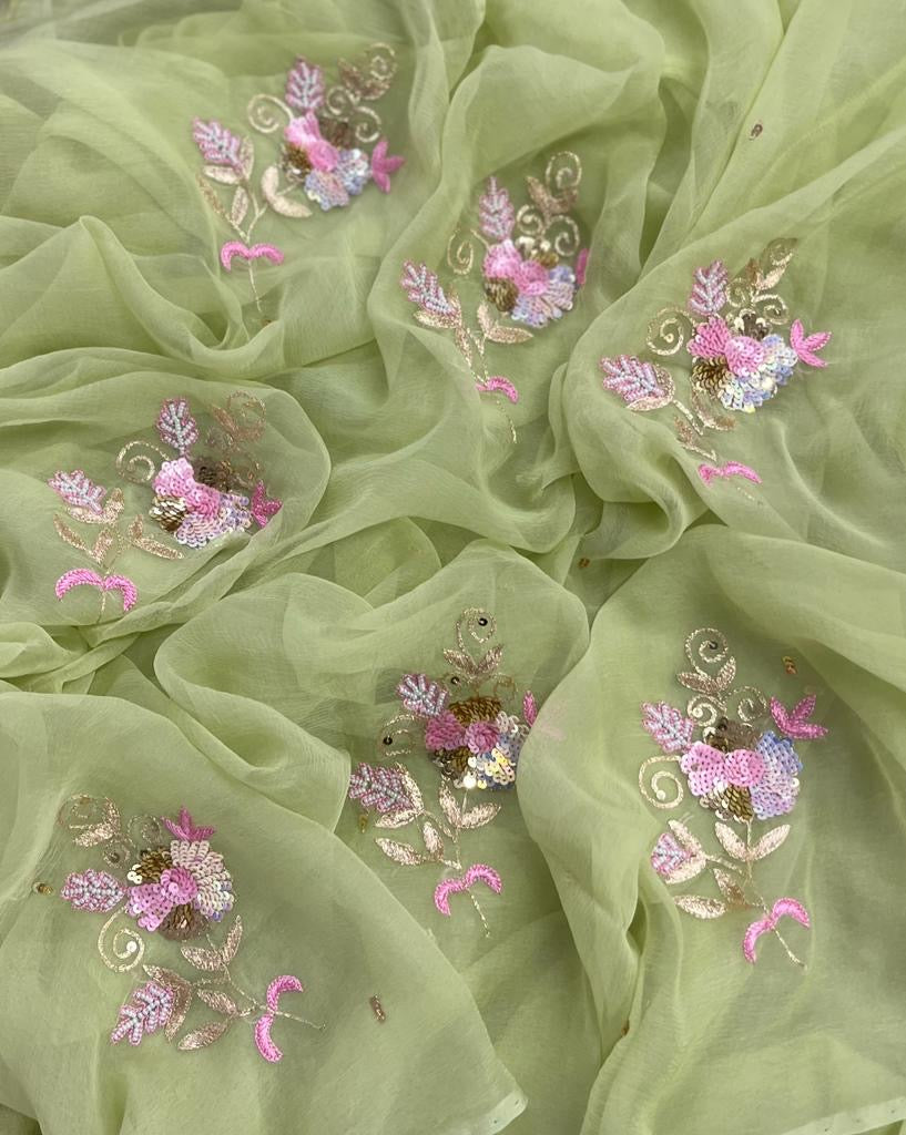 Green sequins buta saree