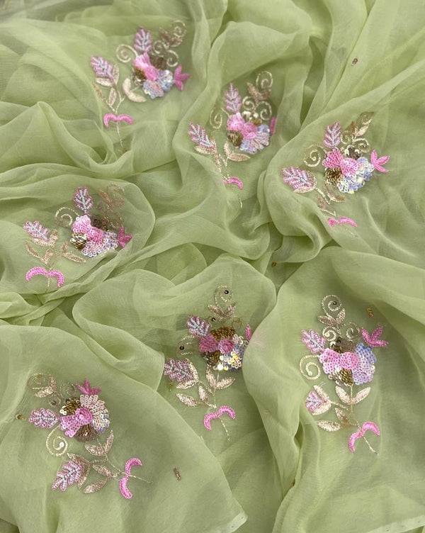 Green sequins buta saree
