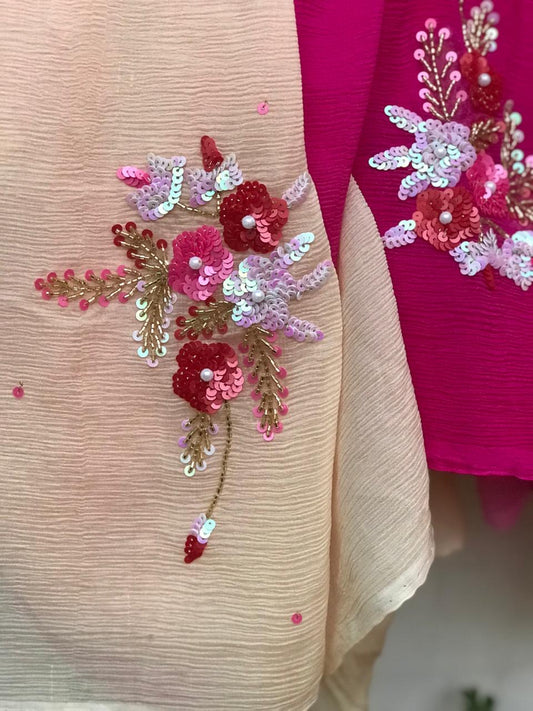 Ombre pink shaded sequins Buta saree