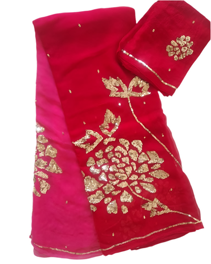 Ombre red Rani sequins Jaal saree