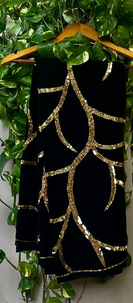 Black sequins  jaal saree