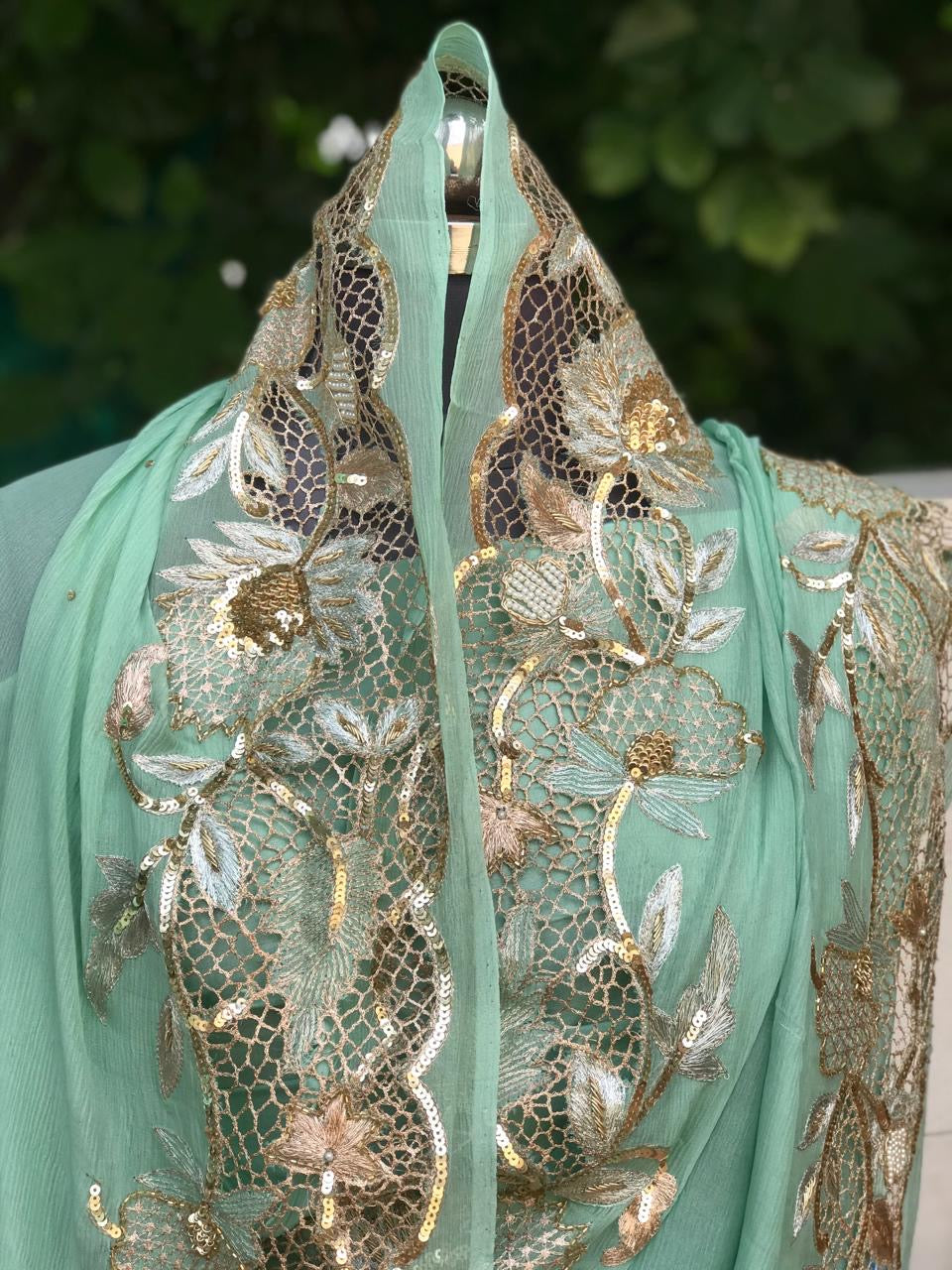 Mint Green Cutwork Border saree
